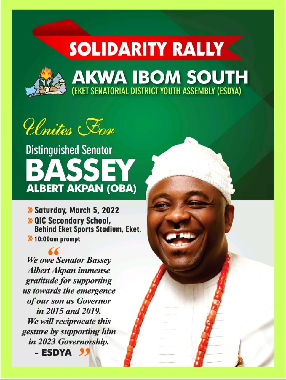 Eket Senatorial district youths assembly honour Obong Bassey Albert 