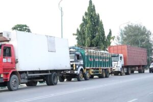 trucks conveying relief materials