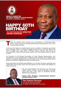 Solid Minerals celebrates Ekong Sampson's 60th